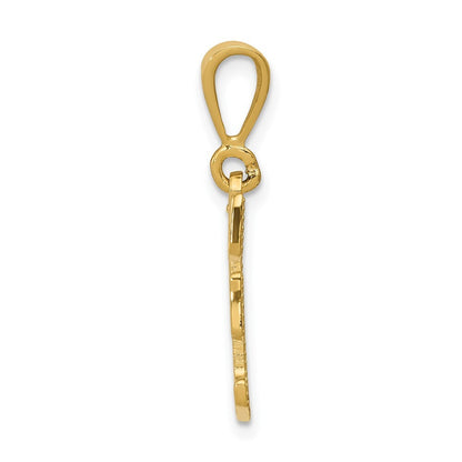 14k Yellow Gold Textured Initial F Charm Pendant for Women