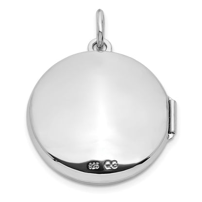 Sterling Silver Rhodium-plated Cubic Zirconia Compass 20mm Round Locket