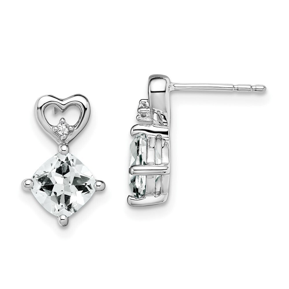 14k White Gold White Topaz and Diamond Heart Drop & Dangle Earrings