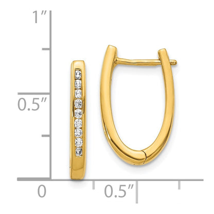 14k Yellow Gold Diamond Oval Hinged Hoop Earrings