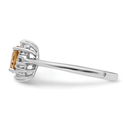 Sterling Silver Rhodium Citrine Diamond Ring Size 7