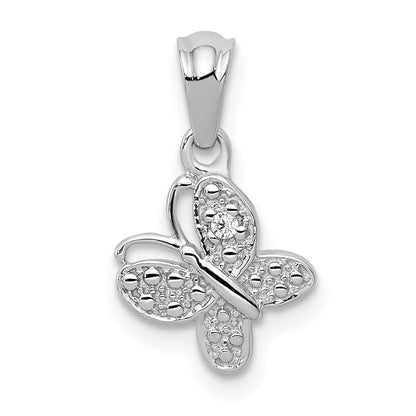 14k White Gold .01ct. Diamond Butterfly Pendant for Women