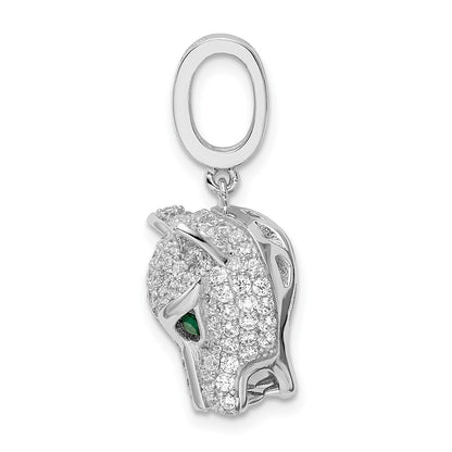 Sterling Silver Rhodium-plated Green & White Cubic Zirconia Panther Pendant