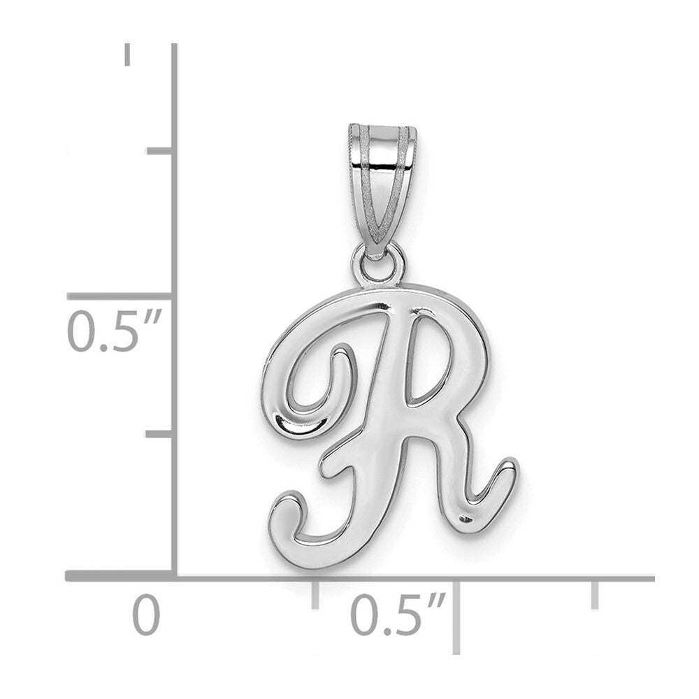 14k White Gold Script Letter R Initial Pendant for Women