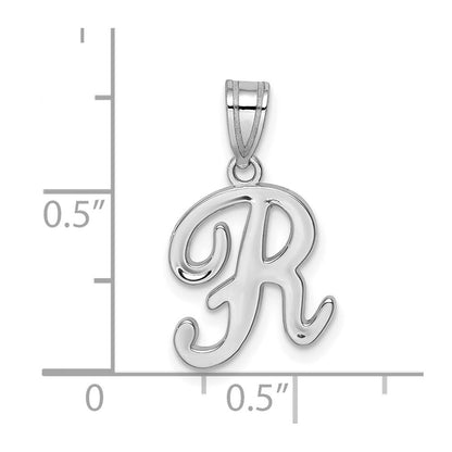 14k White Gold Script Letter R Initial Pendant for Women