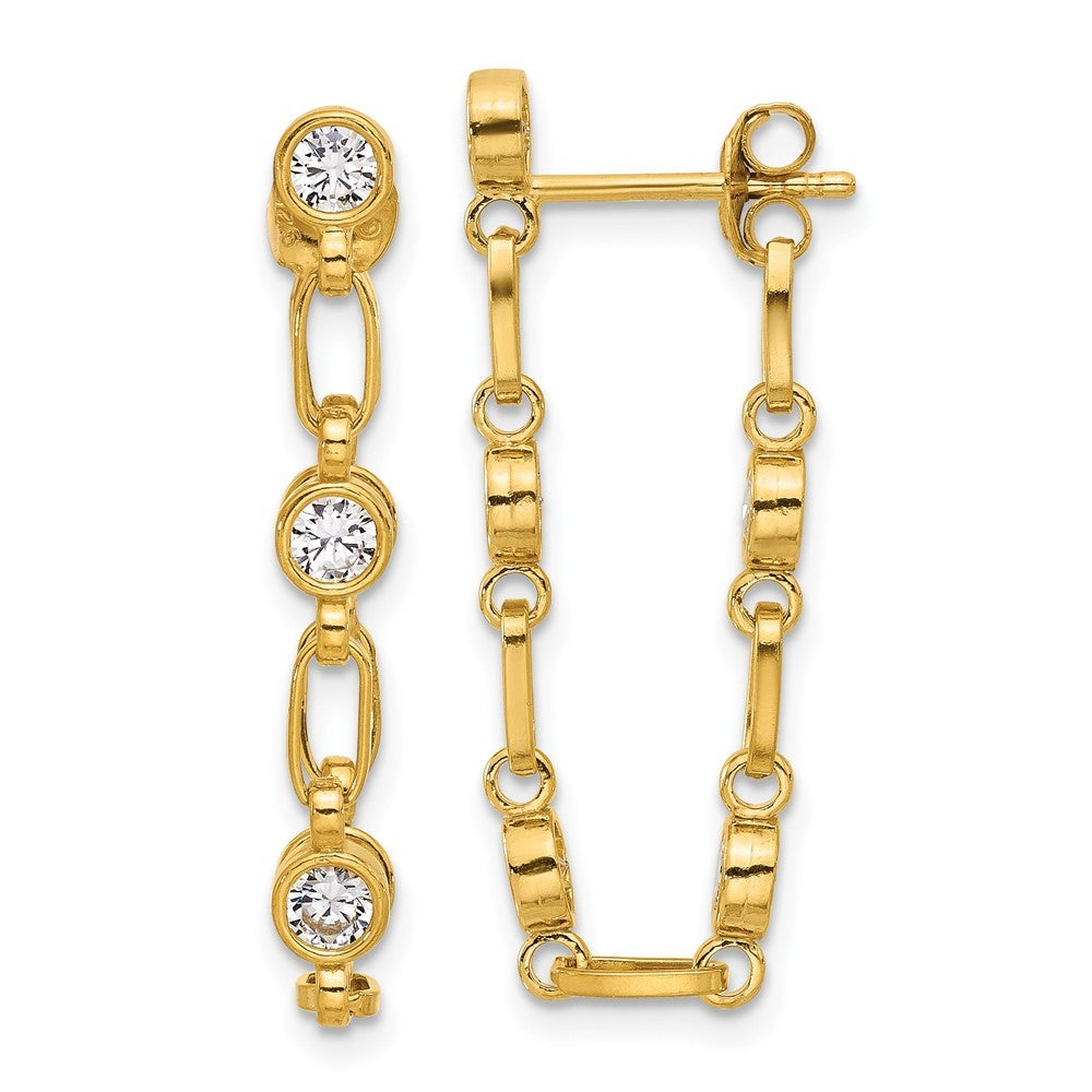 Sterling Silver Gold-tone Bezel CZ Dangle Earrings