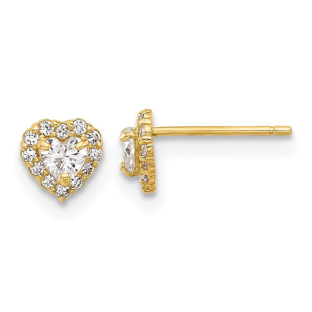14k Yellow Gold Cubic Zirconia Heart Stud Earrings Gift for Women