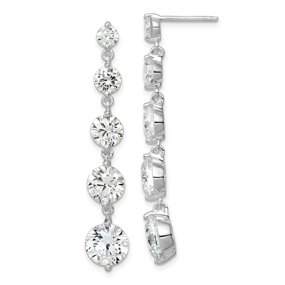Sterling Silver Rhodium-plated Clear Cubic Zirconia Journey Dangle Post Earrings