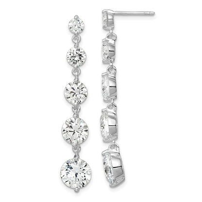 Sterling Silver Rhodium-plated Clear Cubic Zirconia Journey Dangle Post Earrings