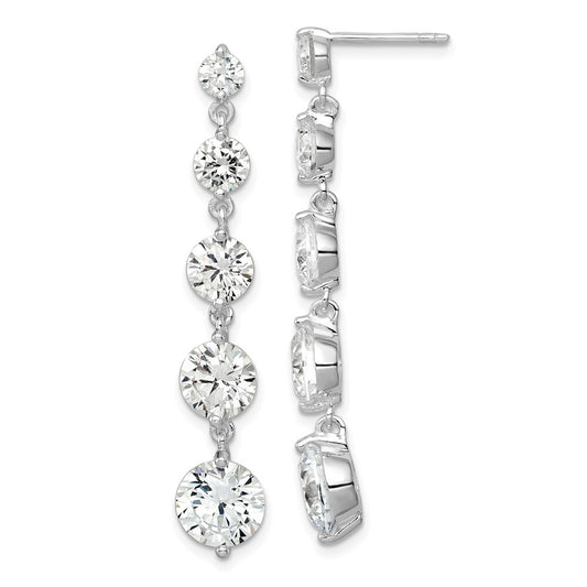 Sterling Silver Rhodium-plated Clear Cubic Zirconia Journey Dangle Post Earrings