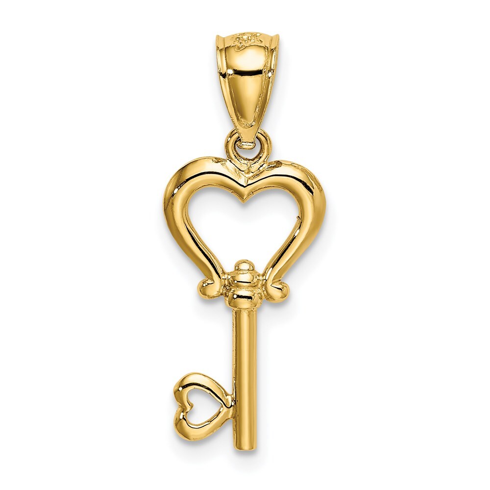 14k Yellow Gold Polished 3D Heart Key Pendant for Women