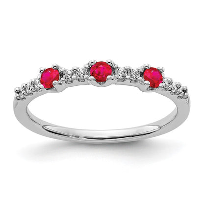 14k White Gold Diamond and Ruby 3-Stone Ring Size 7