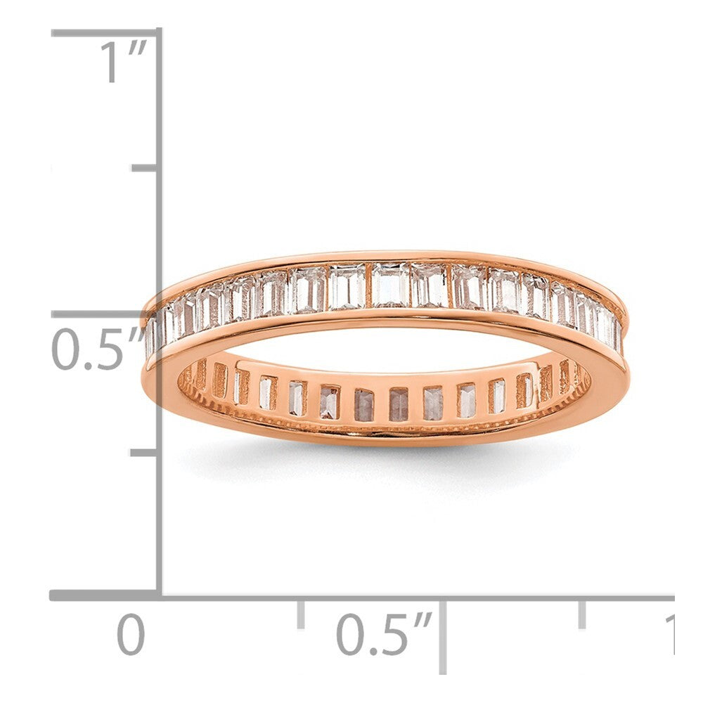 Sterling Silver Polished Rose-tone Channel Set CZ Band Size 8