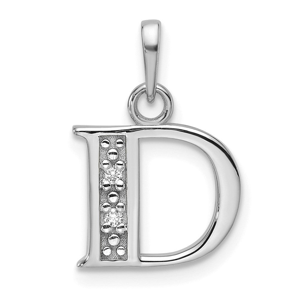 14k White Gold Diamond Letter D Initial Pendant