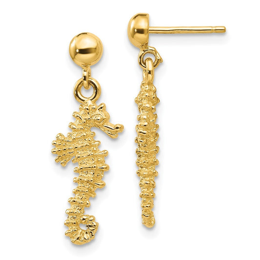 14k Yellow Gold Seahorse Dangle Earrings