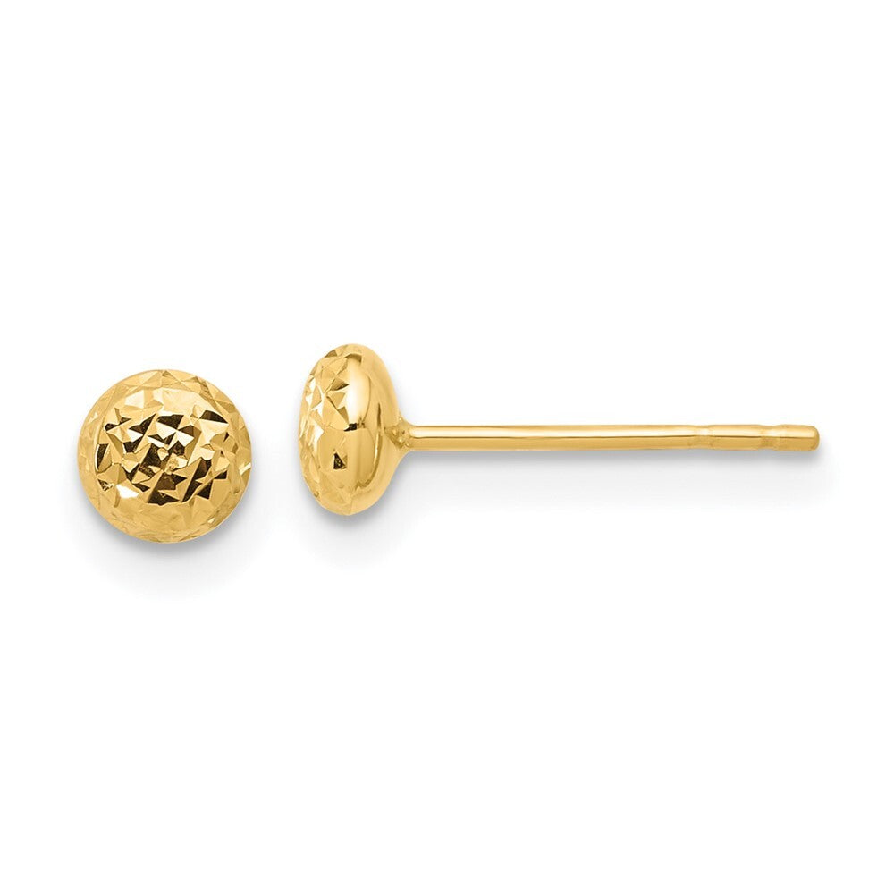 14k Yellow Gold Polished and Diamond-cut 4.5mm Button Stud Earrings