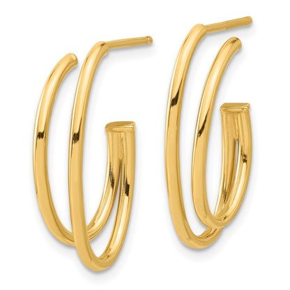 14k Yellow Gold Polished Oval /Double Strand J-Hoop Earrings Gift for Women