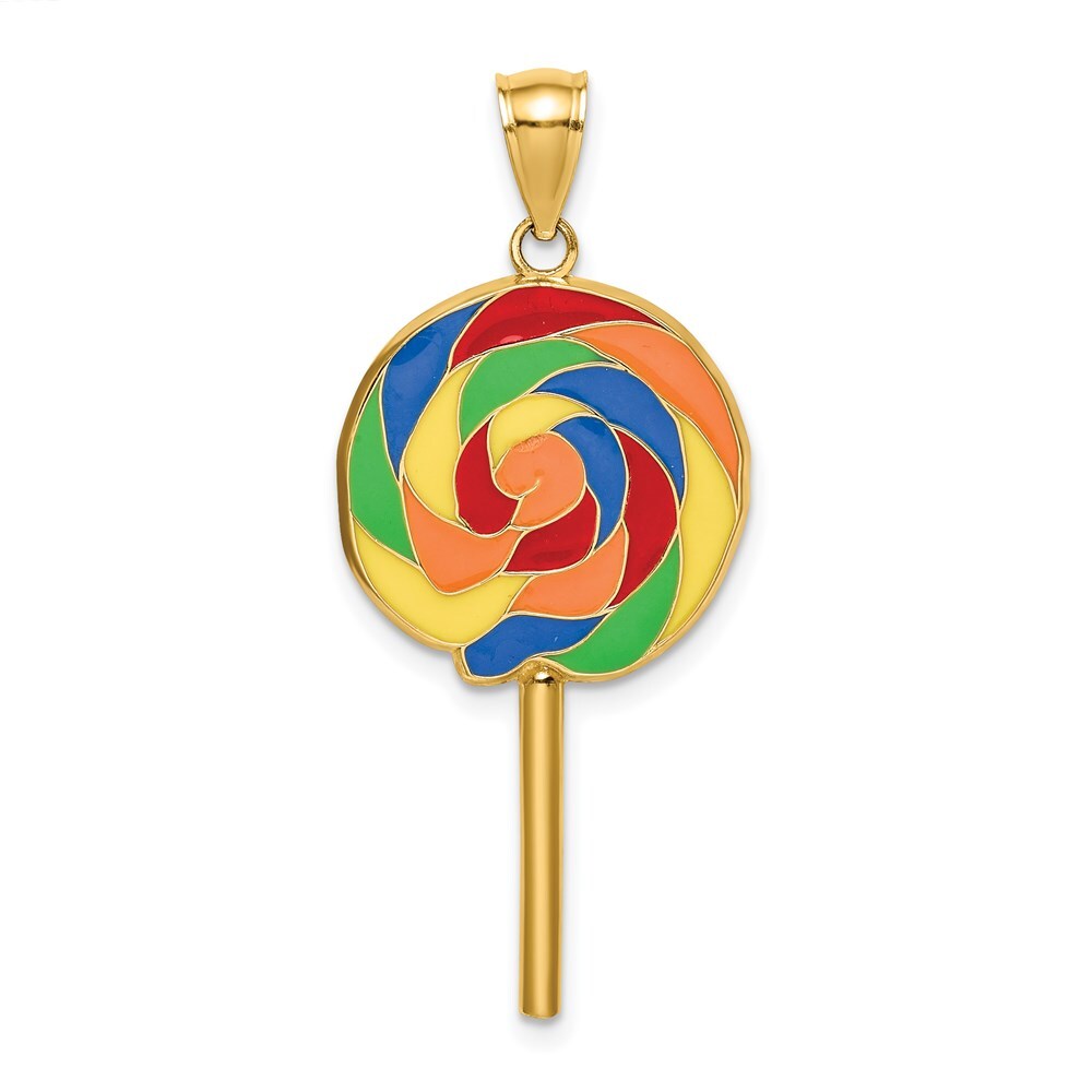 14k Yellow Gold Multi-Color Enamel 3-D Lollipop Charm