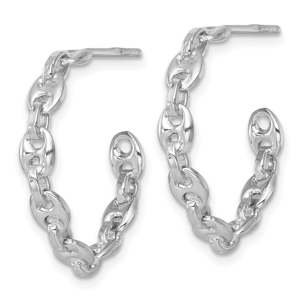 Sterling Silver 4mm x 23mm Puffed Anchor/Mariner Link C-Hoop Earrings