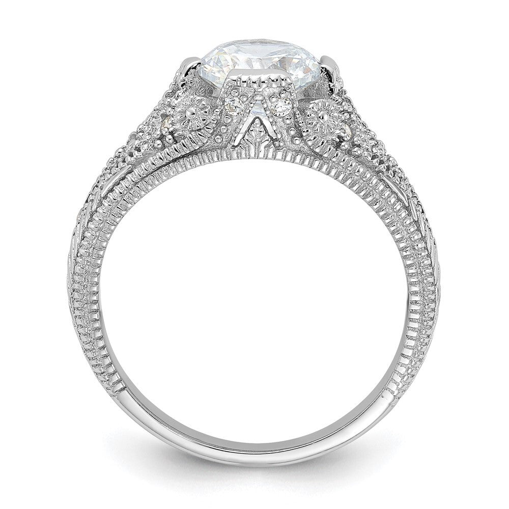 Sterling Silver Rhodium-plated Cubic Zirconia Antique Style Ring Size 7