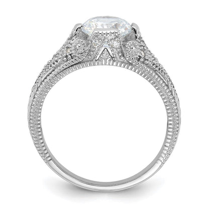 Sterling Silver Rhodium-plated Cubic Zirconia Antique Style Ring Size 7