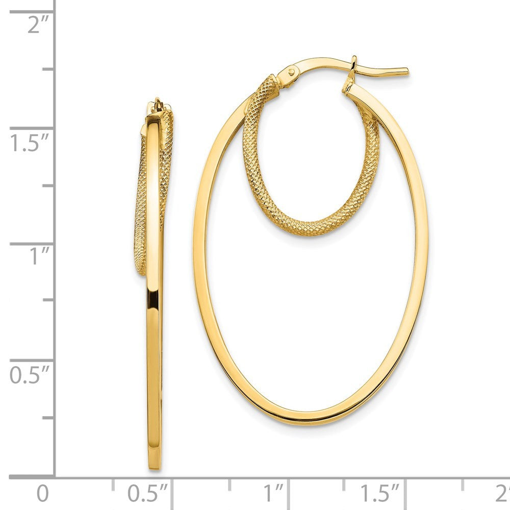 14k Yellow Gold Polished & Textured Double Oval Hoop Earrings