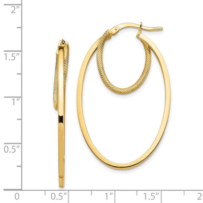 14k Yellow Gold Polished & Textured Double Oval Hoop Earrings