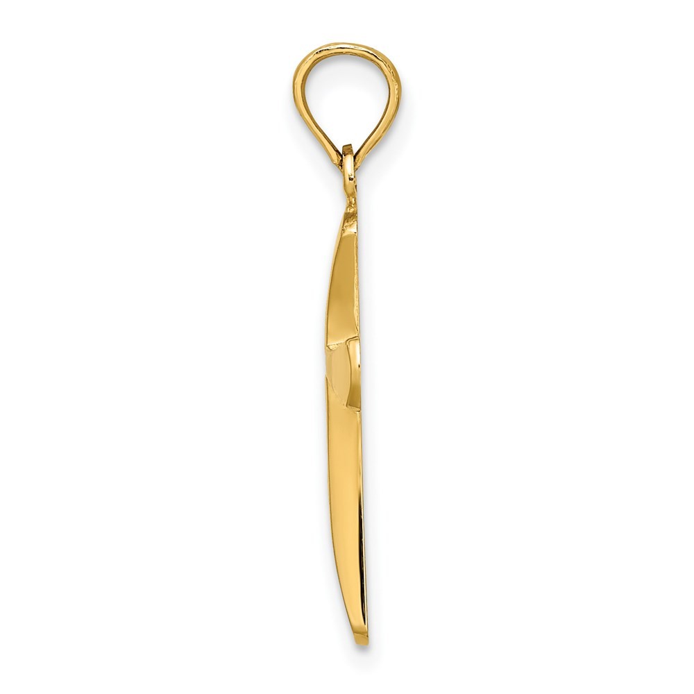 14k Yellow Gold Polished Beveled Cross Round Tips Charm Pendant