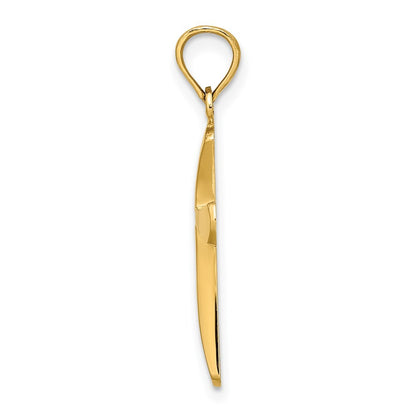 14k Yellow Gold Polished Beveled Cross Round Tips Charm Pendant