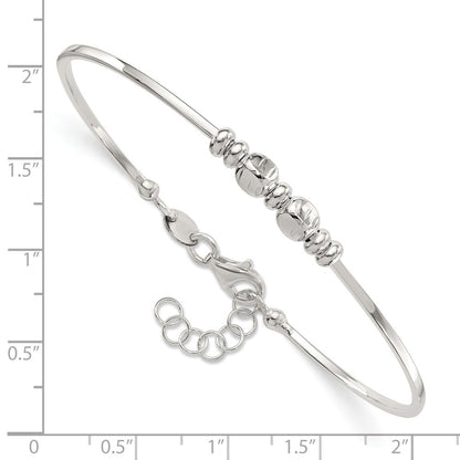 Sterling Silver Rhod-plated Polished Beads w/.75 in ext Bangle Bracelet