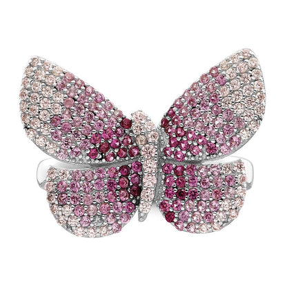 Sterling Silver Rhodium-plated Polished Pink CZ Butterfly Ring Size 8