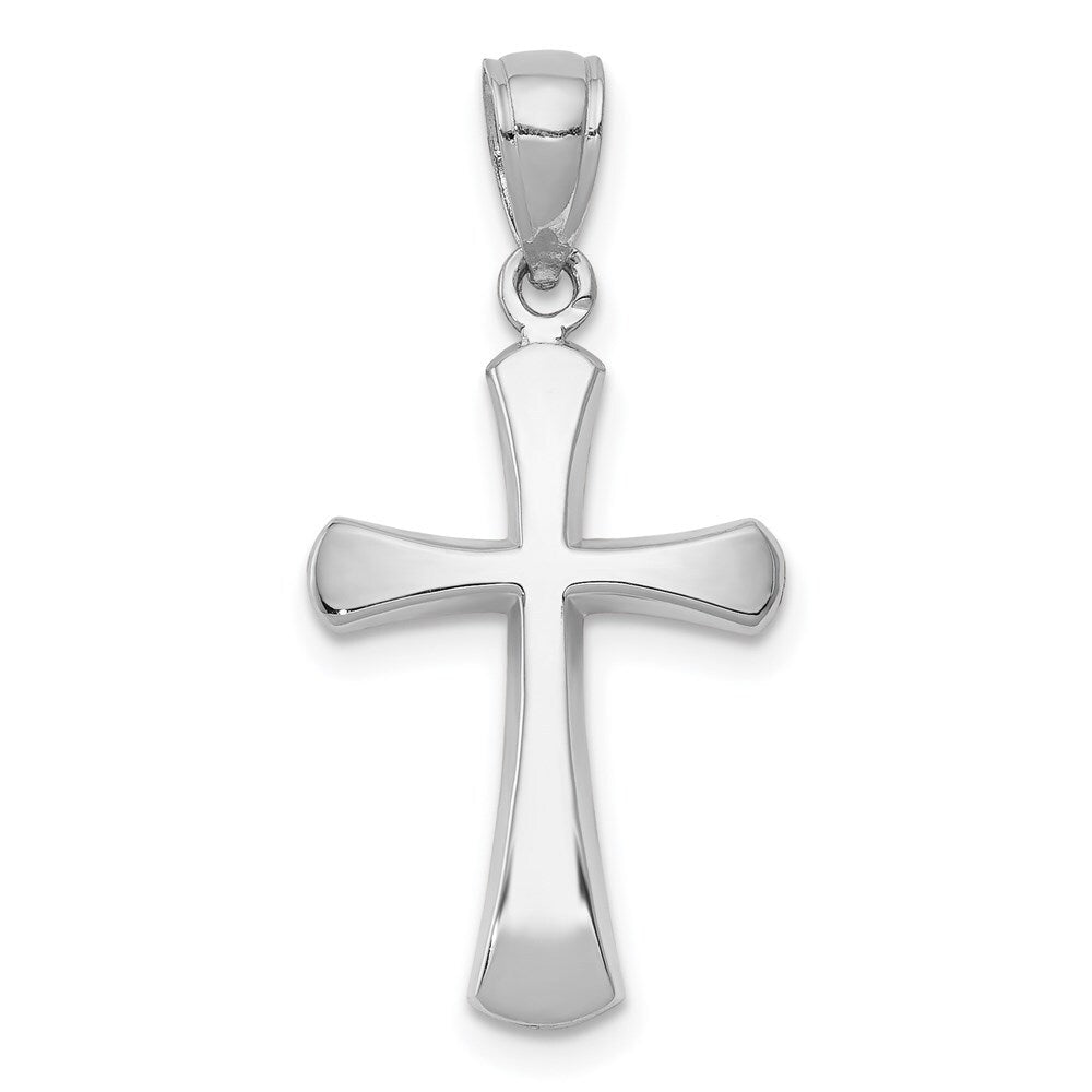 14k White Gold Polished Beveled Cross  Round Tips Charm Pendant for Women