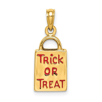 14k Yellow Gold 3-D Enameled Jack-o-Lantern Trick or Treat Bag Charm Pendant