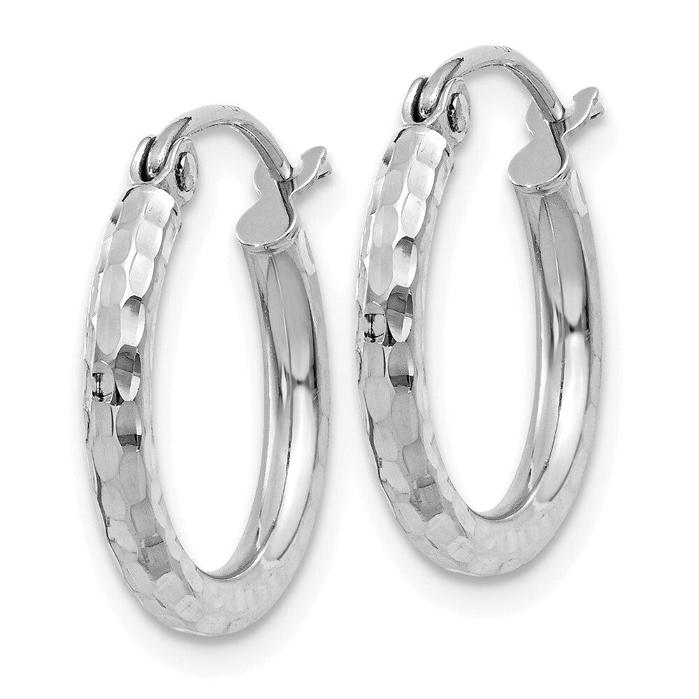 14k White Gold Diamond-cut 2mm Round Tube Hoop Earrings Gift for Women