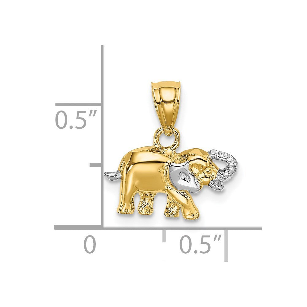 14k Yellow Gold Rhodium Small Elephant Charm Pendant
