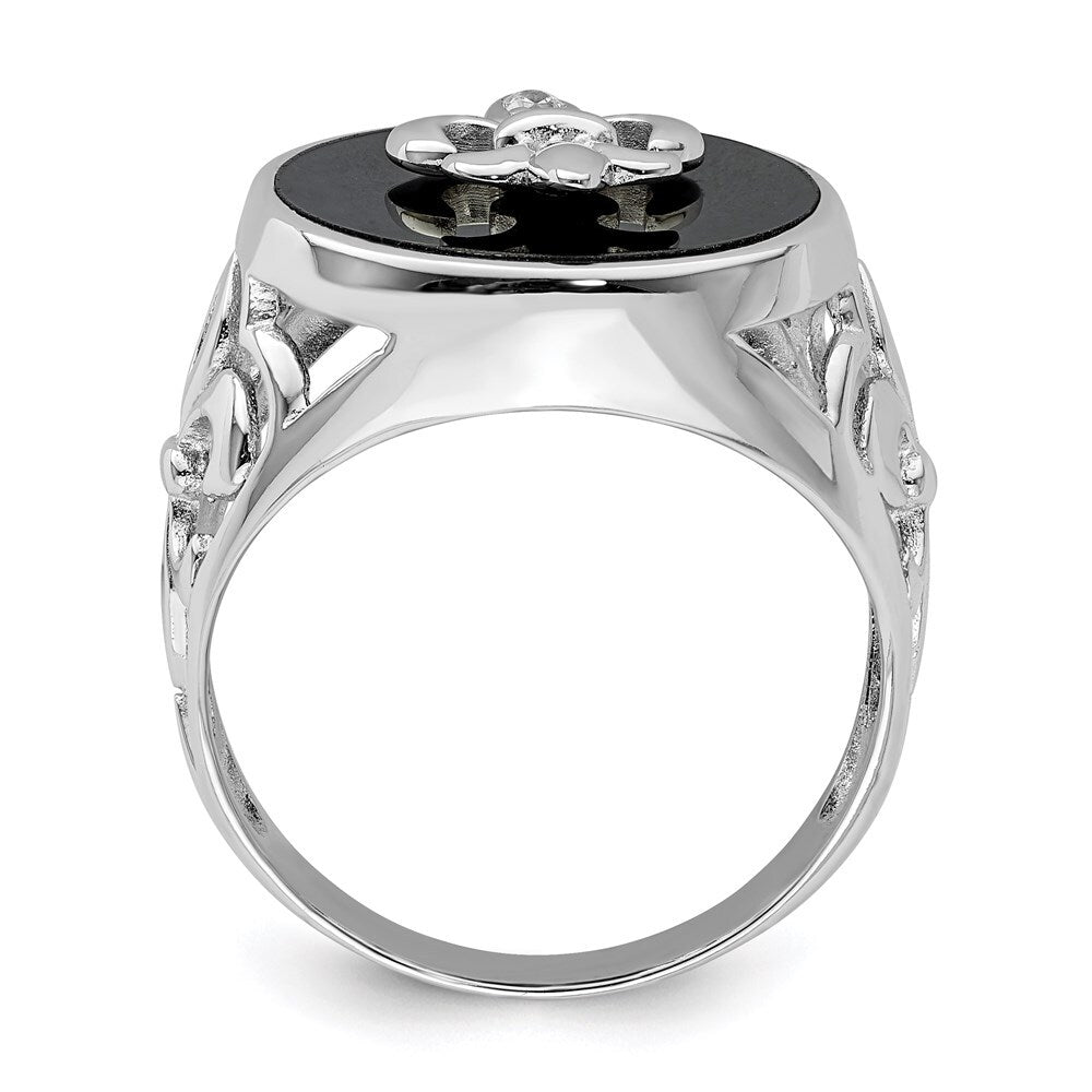 Sterling Silver Rhodium Plated Cubic Zirconia Black Onyx Ring Size 9