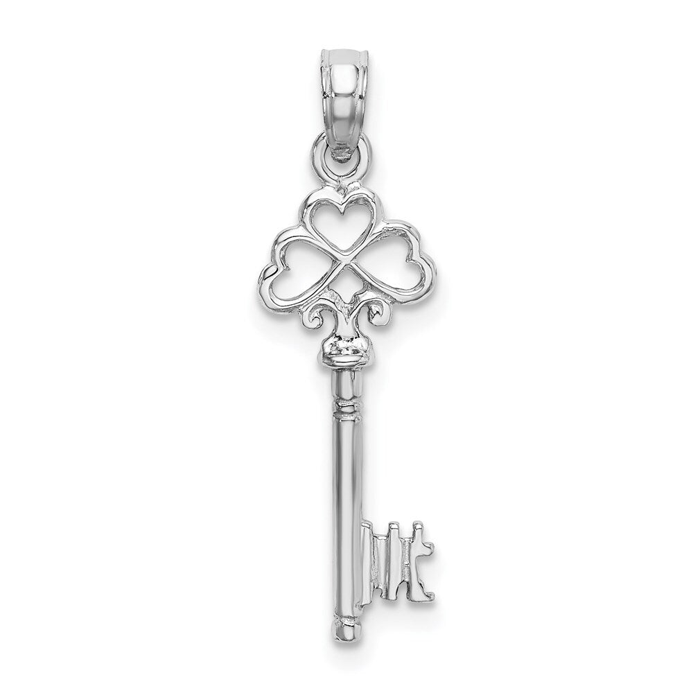 14K White Gold 3-D Key Hearts Charm