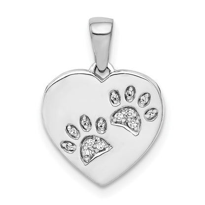 14k White Gold Diamond Paw Prints Heart Pendant for Women