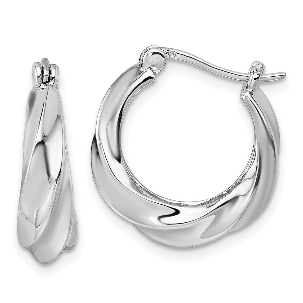 Sterling Silver Rhodium-plated  6mm x 19mm Graduated Twisted Hoop Earrings