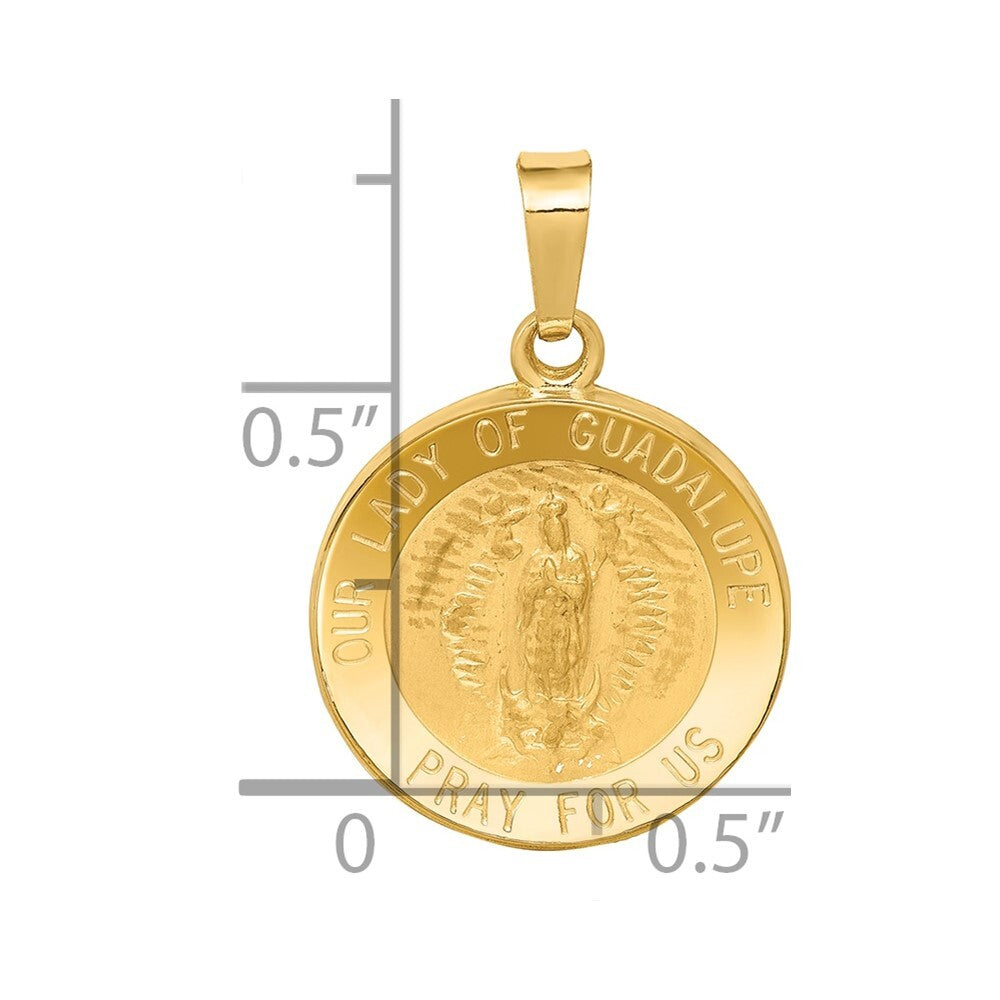 14k Yellow Gold Polished and Satin Our Lady Guadalupe Medal Hollow Pendant