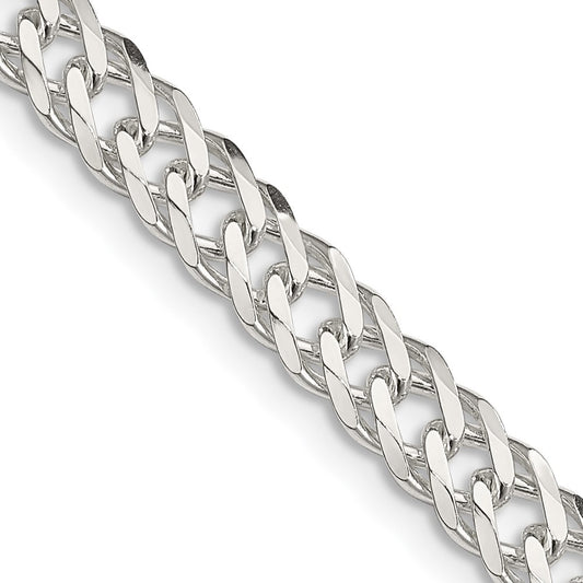 Sterling Silver 5.65mm 6 Side Diamond-Cut Flat Double Curb Chain Necklace
