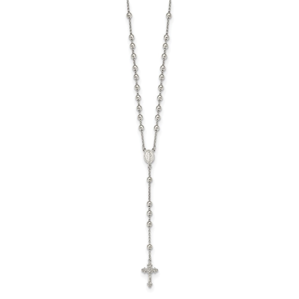 Sterling Silver Rhodium-plated Beaded Rosary Necklace