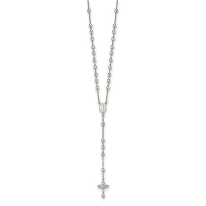 Sterling Silver Rhodium-plated Beaded Rosary Necklace