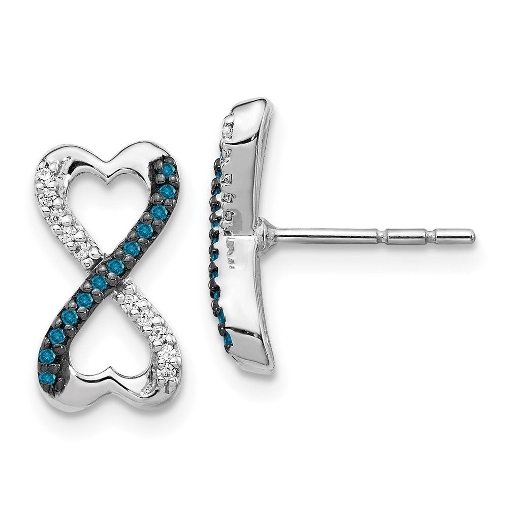 14k White Gold Blue and White Diamond Infinity Heart Earrings