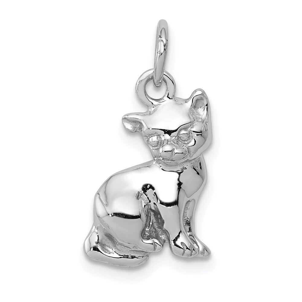 14k White Gold Cat Charm Pendant for Women