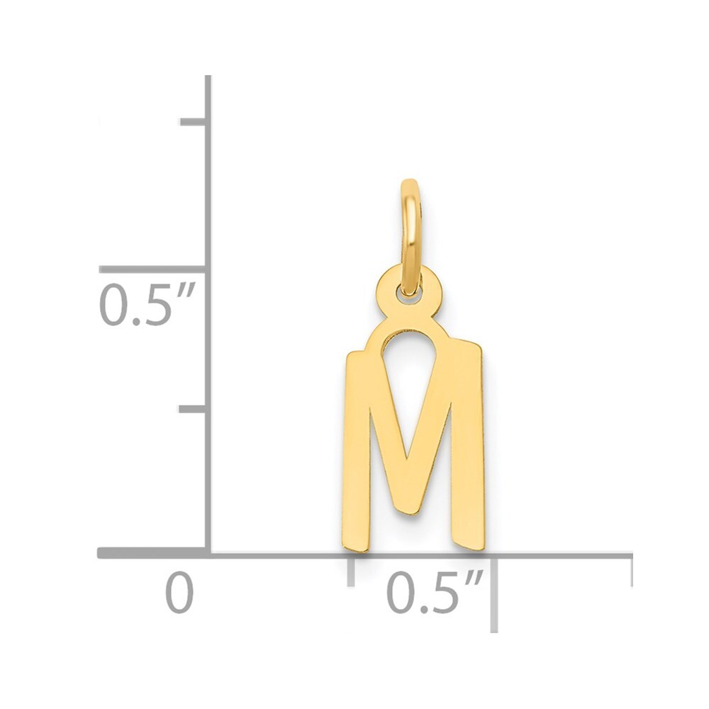 14k Yellow Gold Small Slanted Block Letter M Initial Charm Pendant for Women