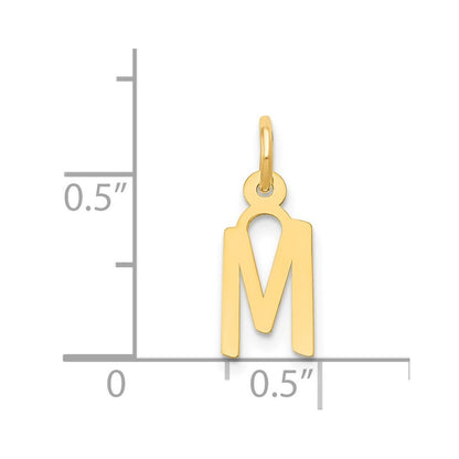 14k Yellow Gold Small Slanted Block Letter M Initial Charm Pendant for Women