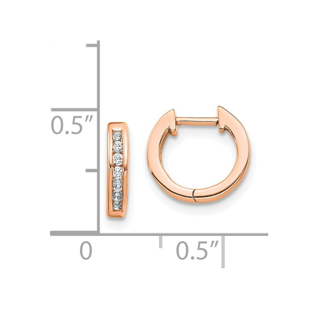 14k Rose Gold Polished Diamond Hinged Hoop Earrings
