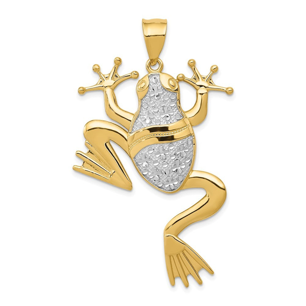 14k Yellow Gold and Rhodium Diamond-cut Frog Pendant