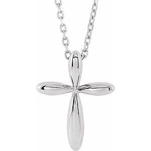 14k White Gold 14.65x11.2 mm Cross 16-Pendant Necklace 18"